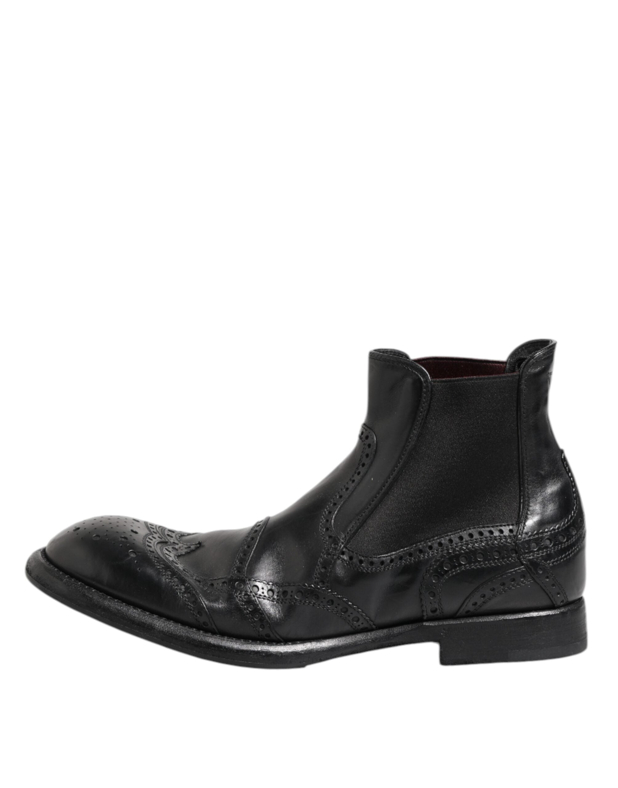 Dolce &amp; Gabbana Black Leather Ankle Boots Slip On Shoes