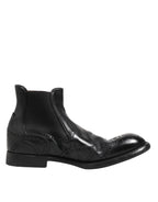 Dolce &amp; Gabbana Black Leather Ankle Boots Slip On Shoes