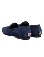Dolce &amp; Gabbana Blue Velvet DG Logo Loafers Formal Shoes
