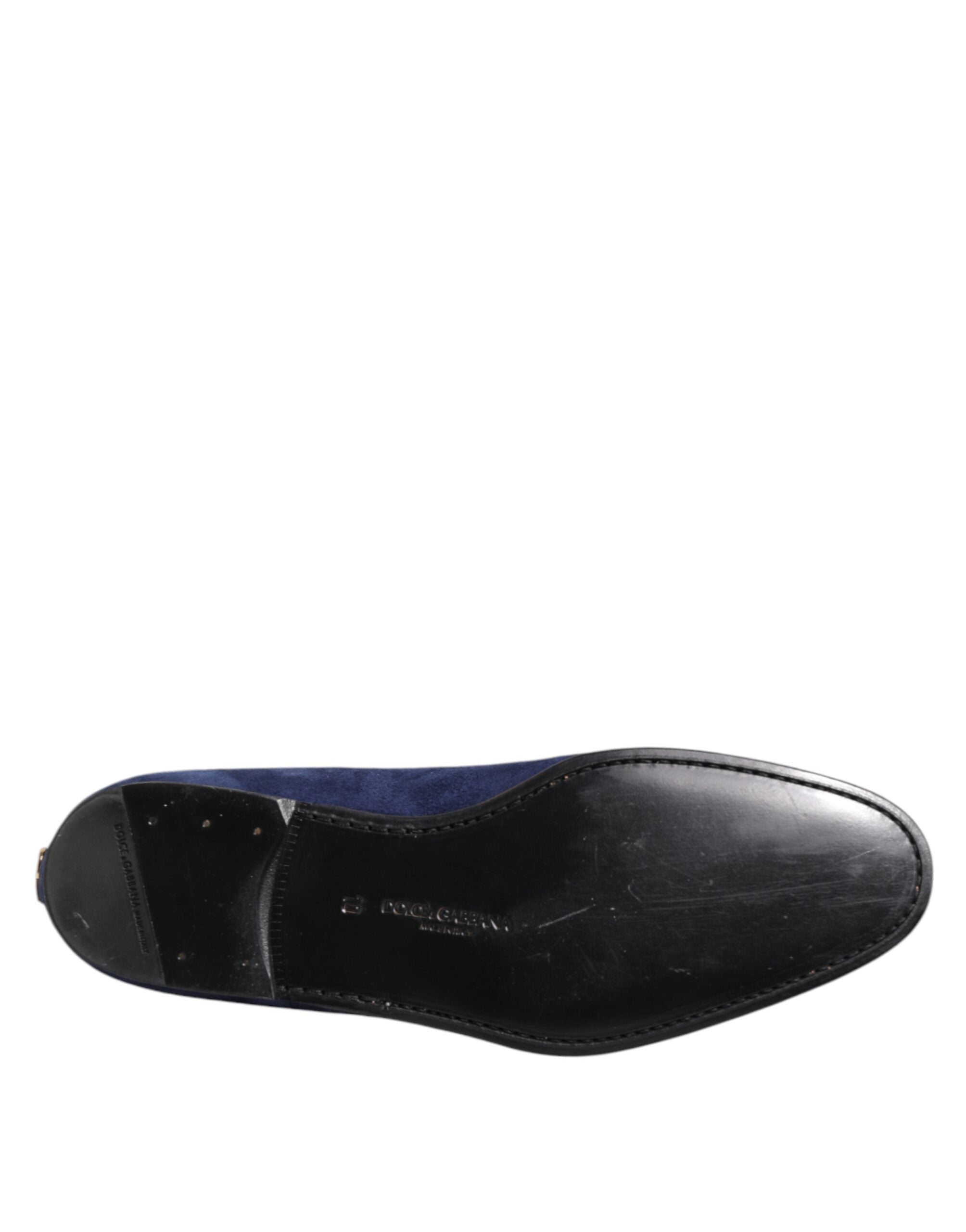 Dolce &amp; Gabbana Blue Velvet DG Logo Loafers Formal Shoes