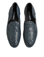 Dolce &amp; Gabbana Blue Woven Leather Slip On Loafers Shoes