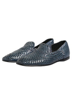 Dolce &amp; Gabbana Blue Woven Leather Slip On Loafers Shoes