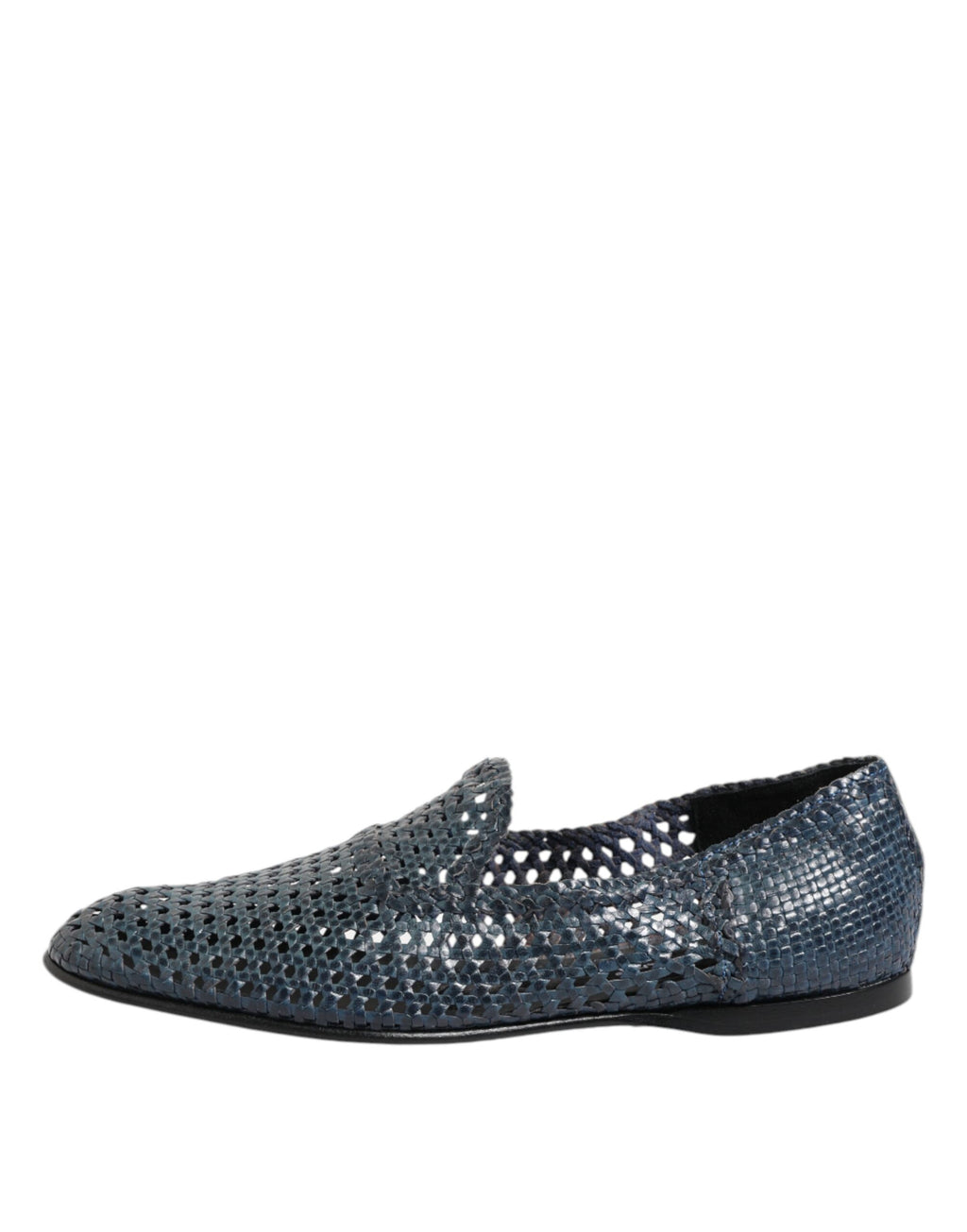 Dolce &amp; Gabbana Blue Woven Leather Slip On Loafers Shoes