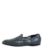 Dolce &amp; Gabbana Blue Woven Leather Slip On Loafers Shoes