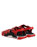 Dolce &amp; Gabbana Red Black Leather Ankle Strap Sandals Shoes