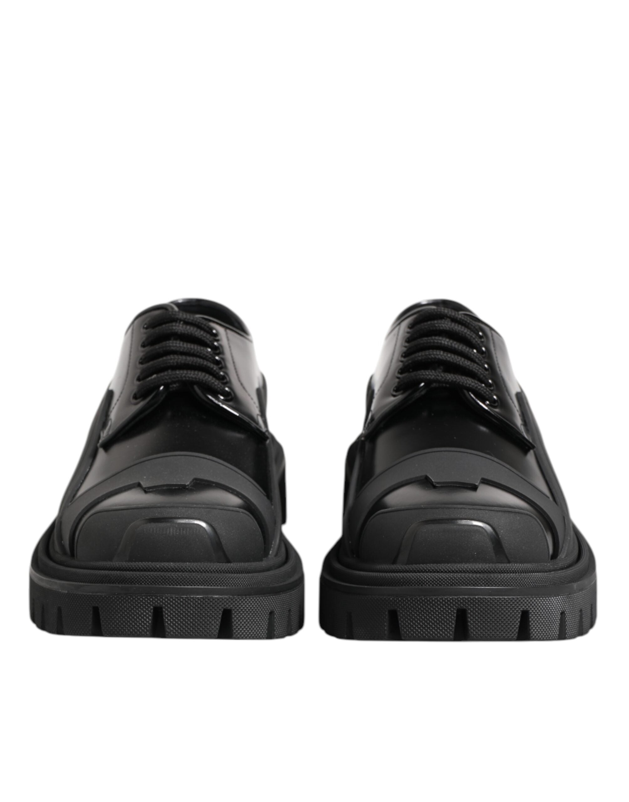 Dolce &amp; Gabbana Black Patent Leather Trekking Derby Shoes