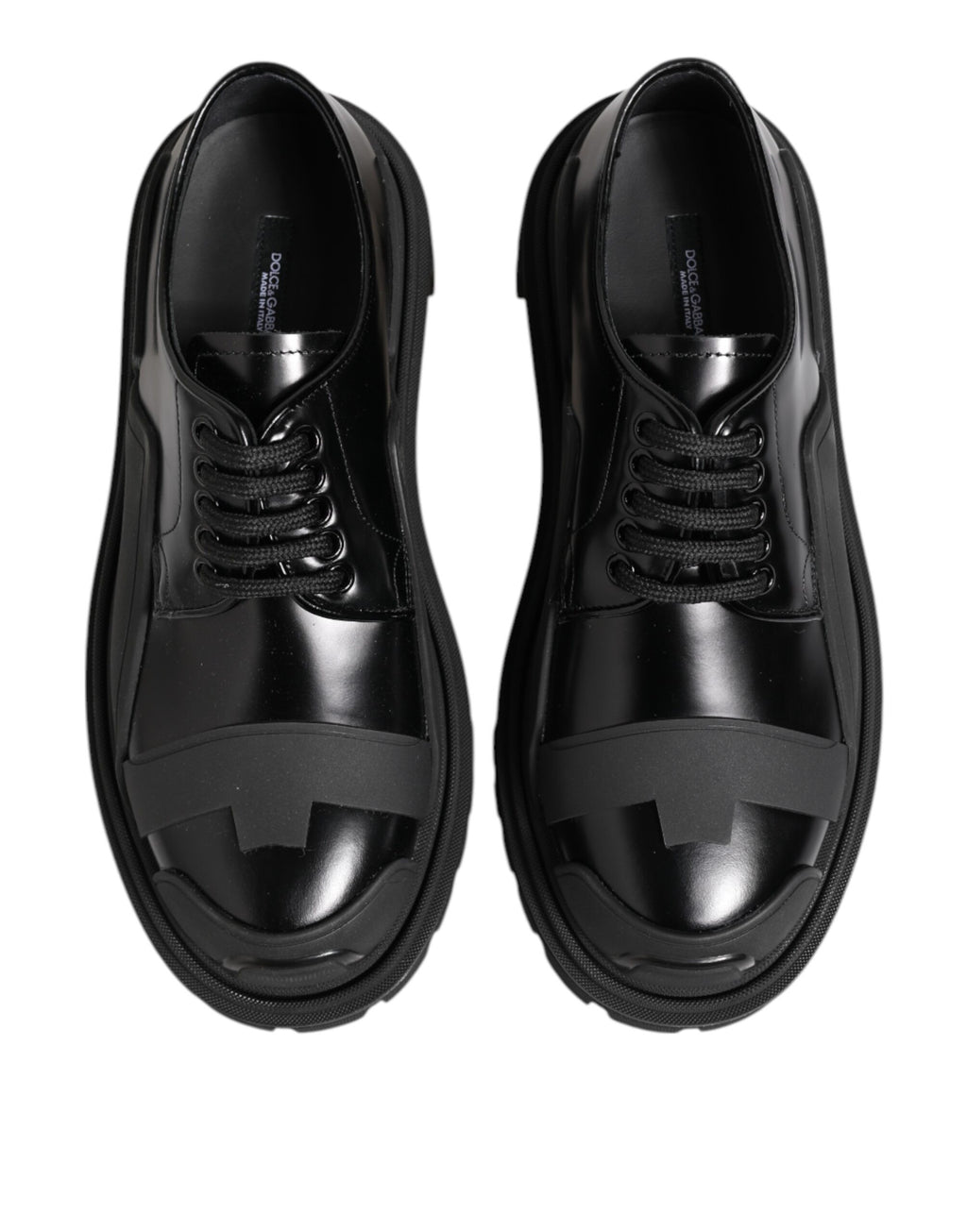 Dolce &amp; Gabbana Black Patent Leather Trekking Derby Shoes