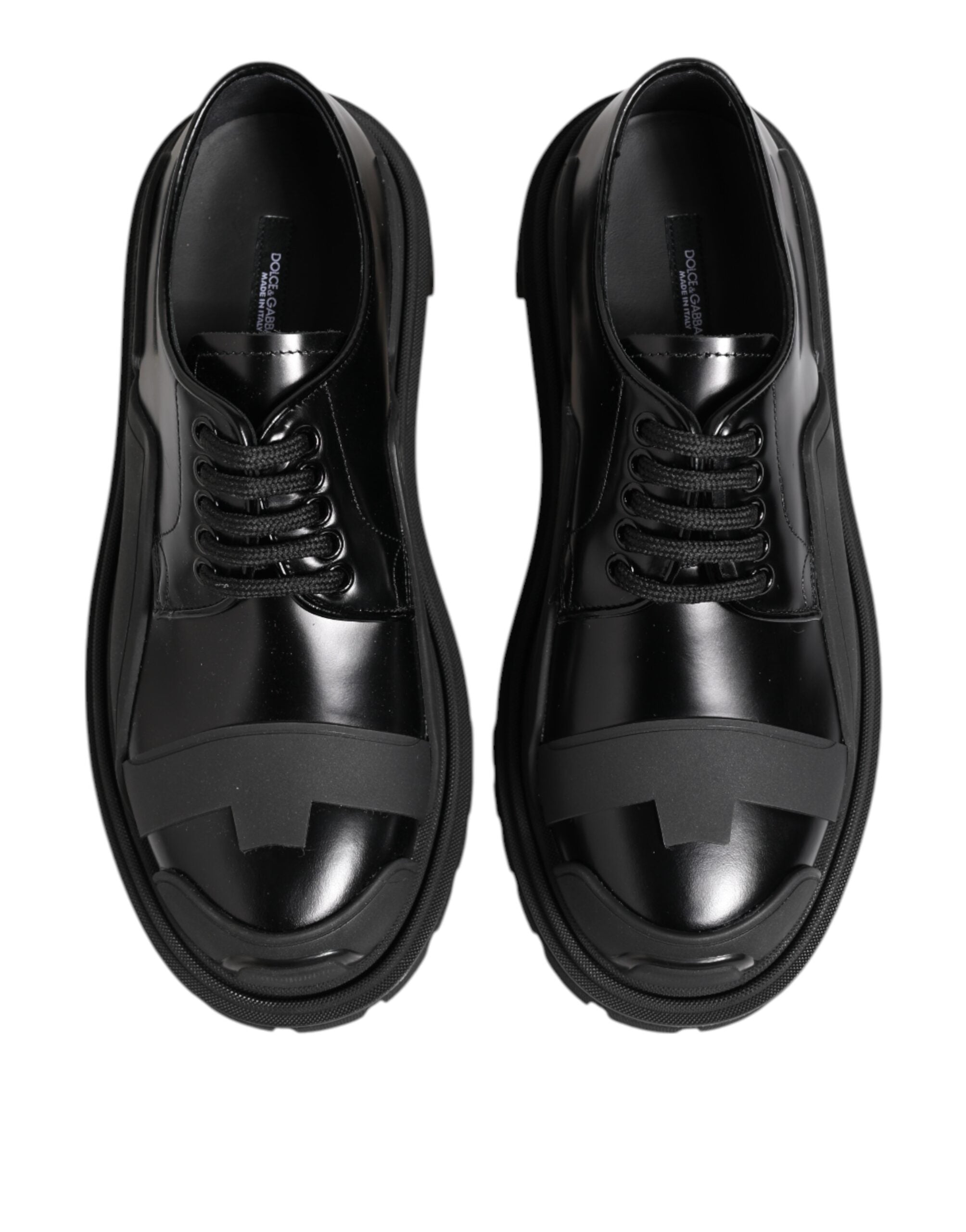 Dolce &amp; Gabbana Black Patent Leather Trekking Derby Shoes
