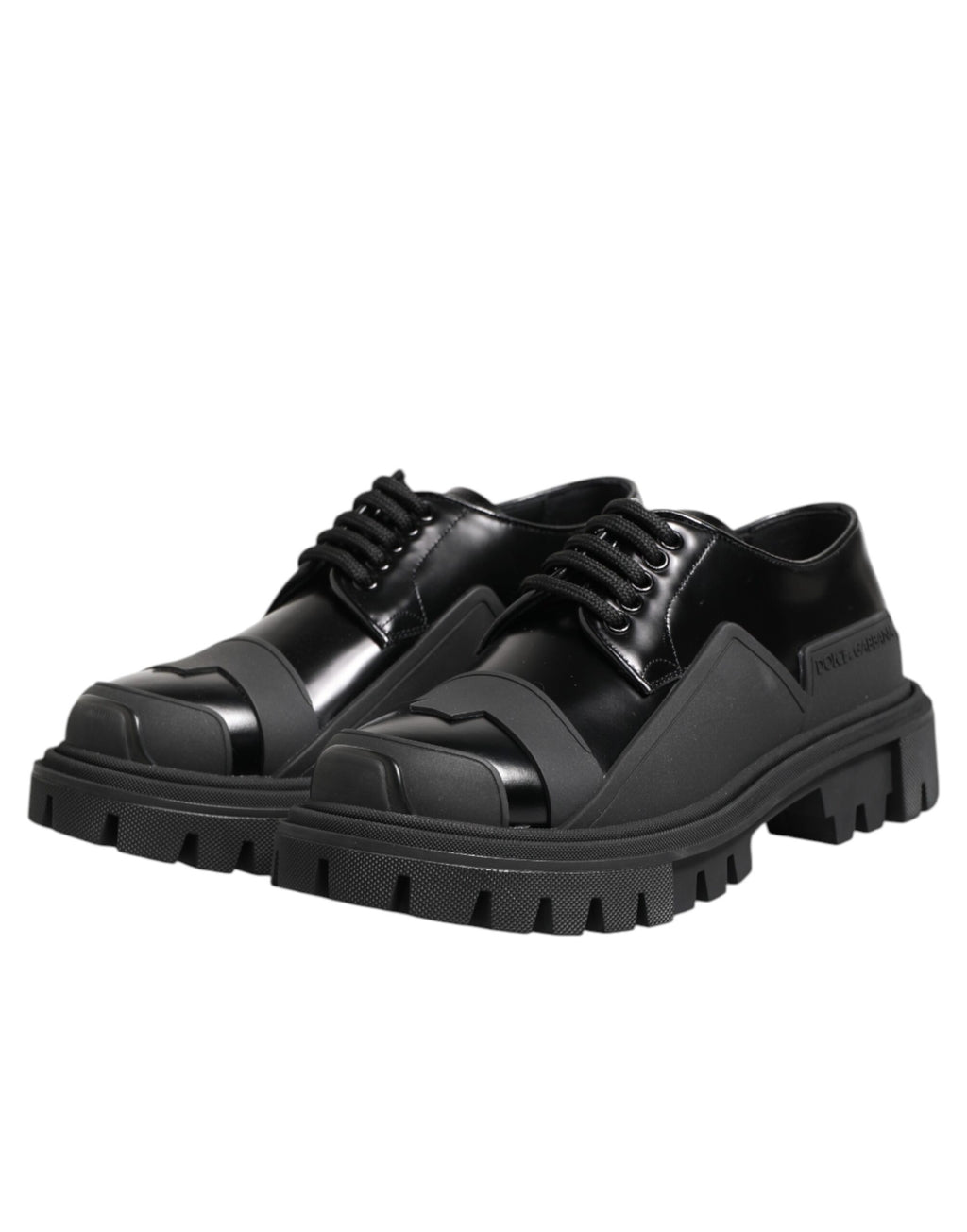 Dolce &amp; Gabbana Black Patent Leather Trekking Derby Shoes