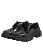 Dolce &amp; Gabbana Black Patent Leather Trekking Derby Shoes