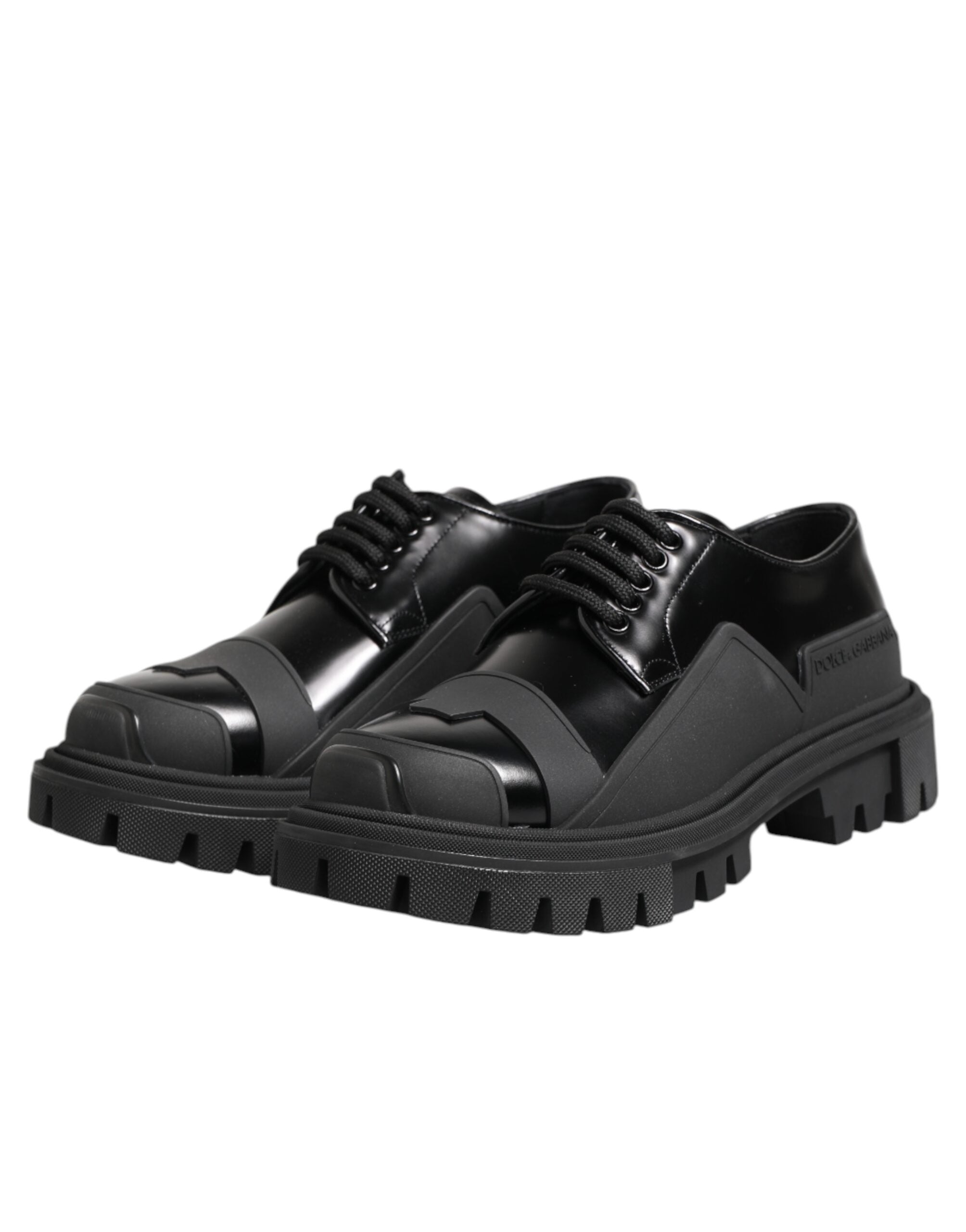 Dolce &amp; Gabbana Black Patent Leather Trekking Derby Shoes