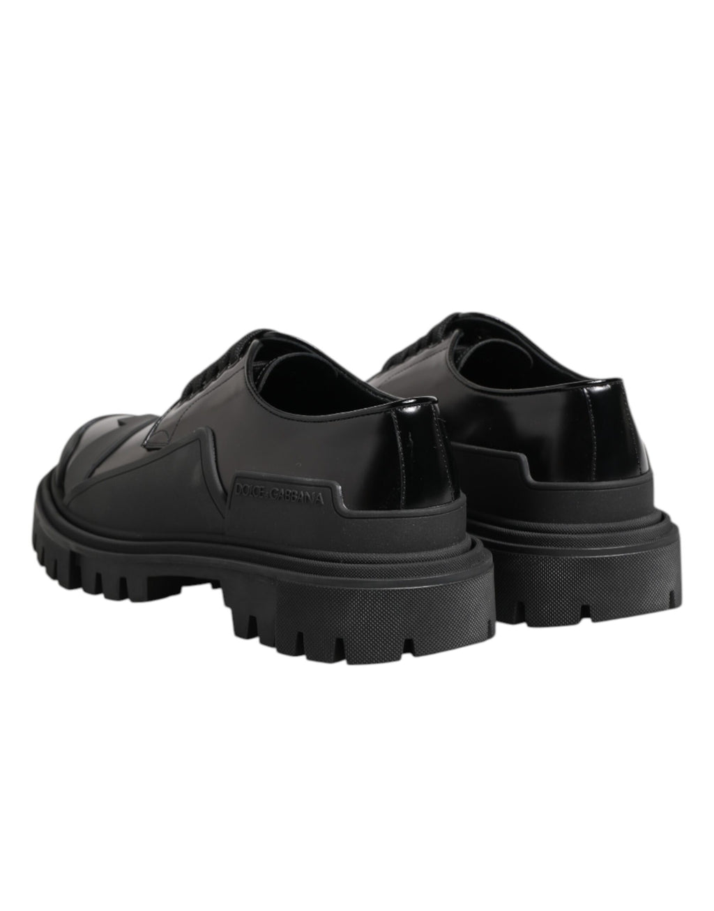 Dolce &amp; Gabbana Black Patent Leather Trekking Derby Shoes