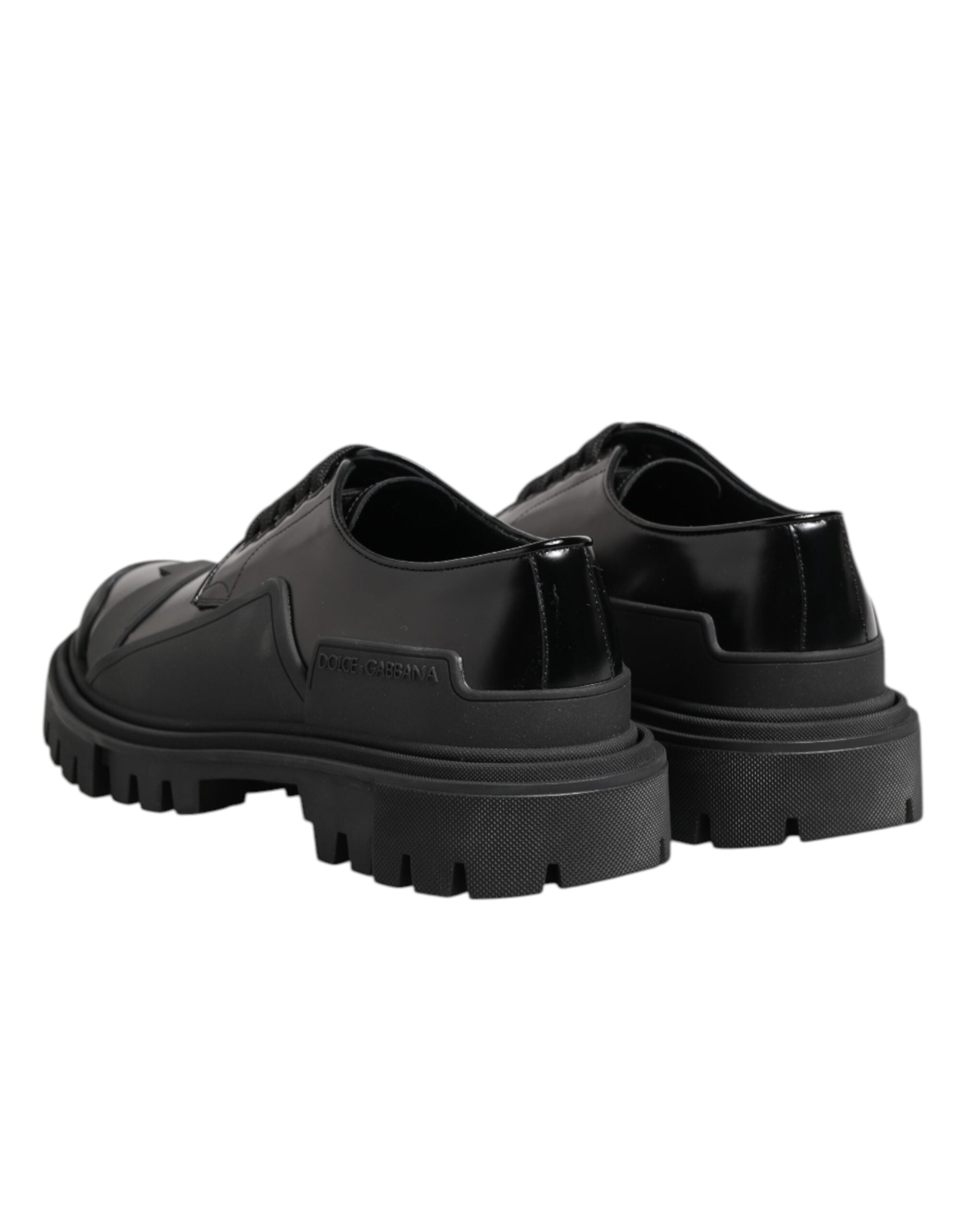 Dolce &amp; Gabbana Black Patent Leather Trekking Derby Shoes