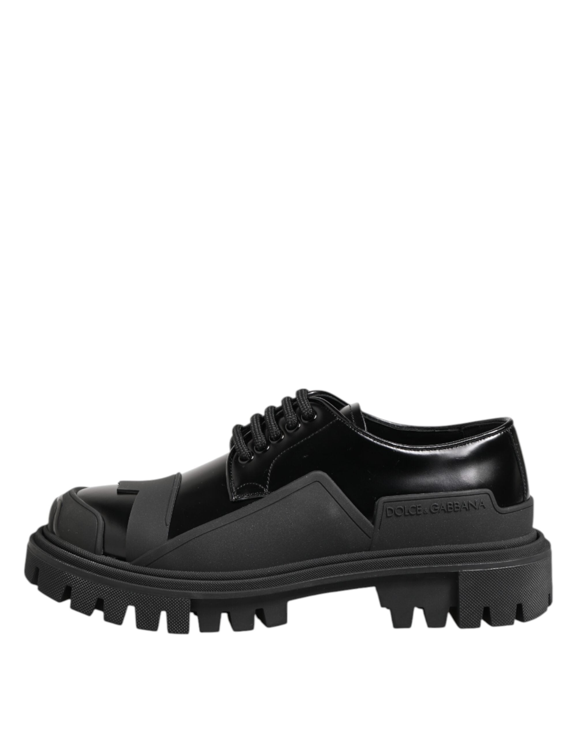 Dolce &amp; Gabbana Black Patent Leather Trekking Derby Shoes
