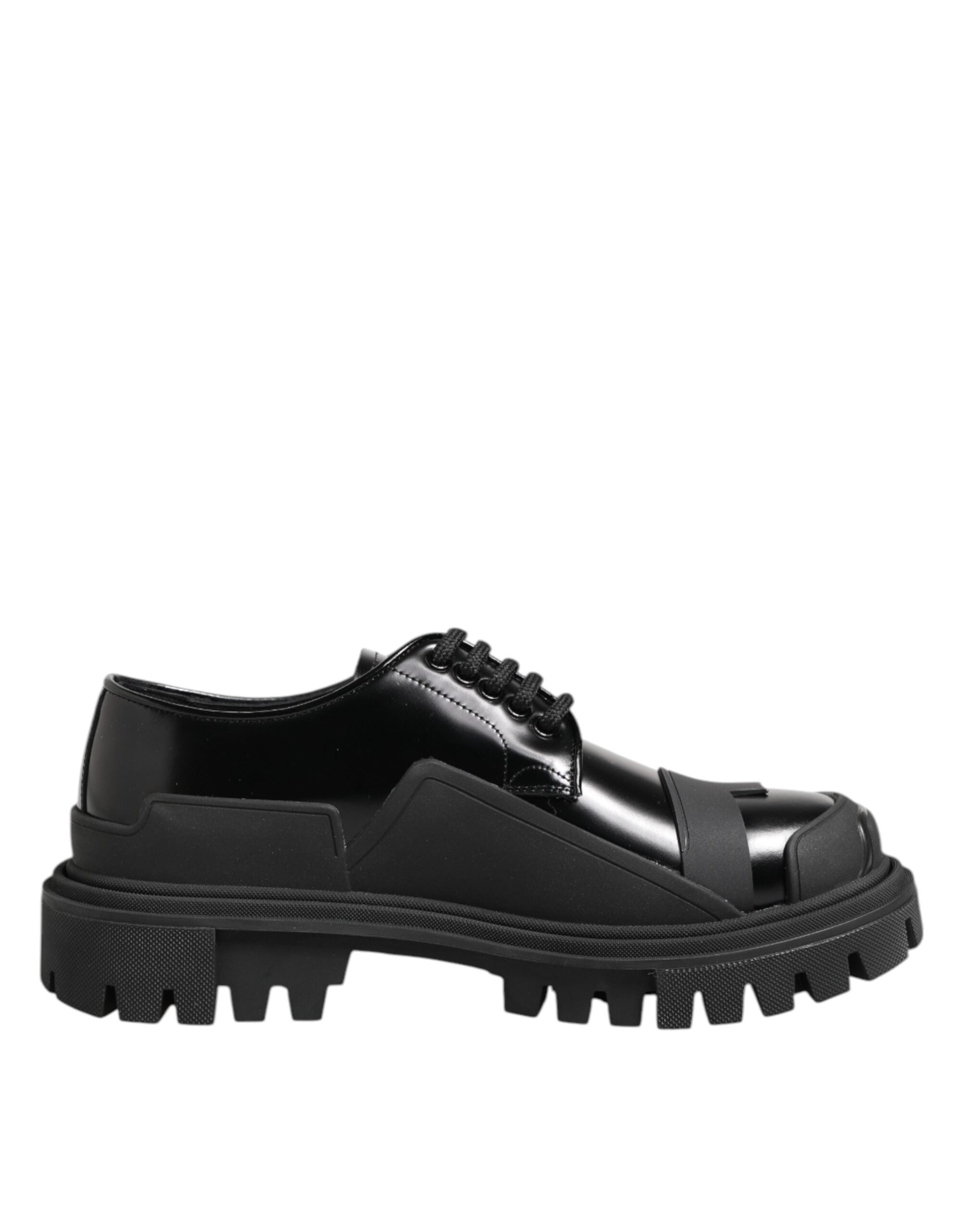Dolce &amp; Gabbana Black Patent Leather Trekking Derby Shoes