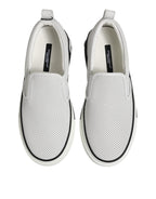 Dolce &amp; Gabbana White Dotted Leather Slip On Men Sneakers Shoes