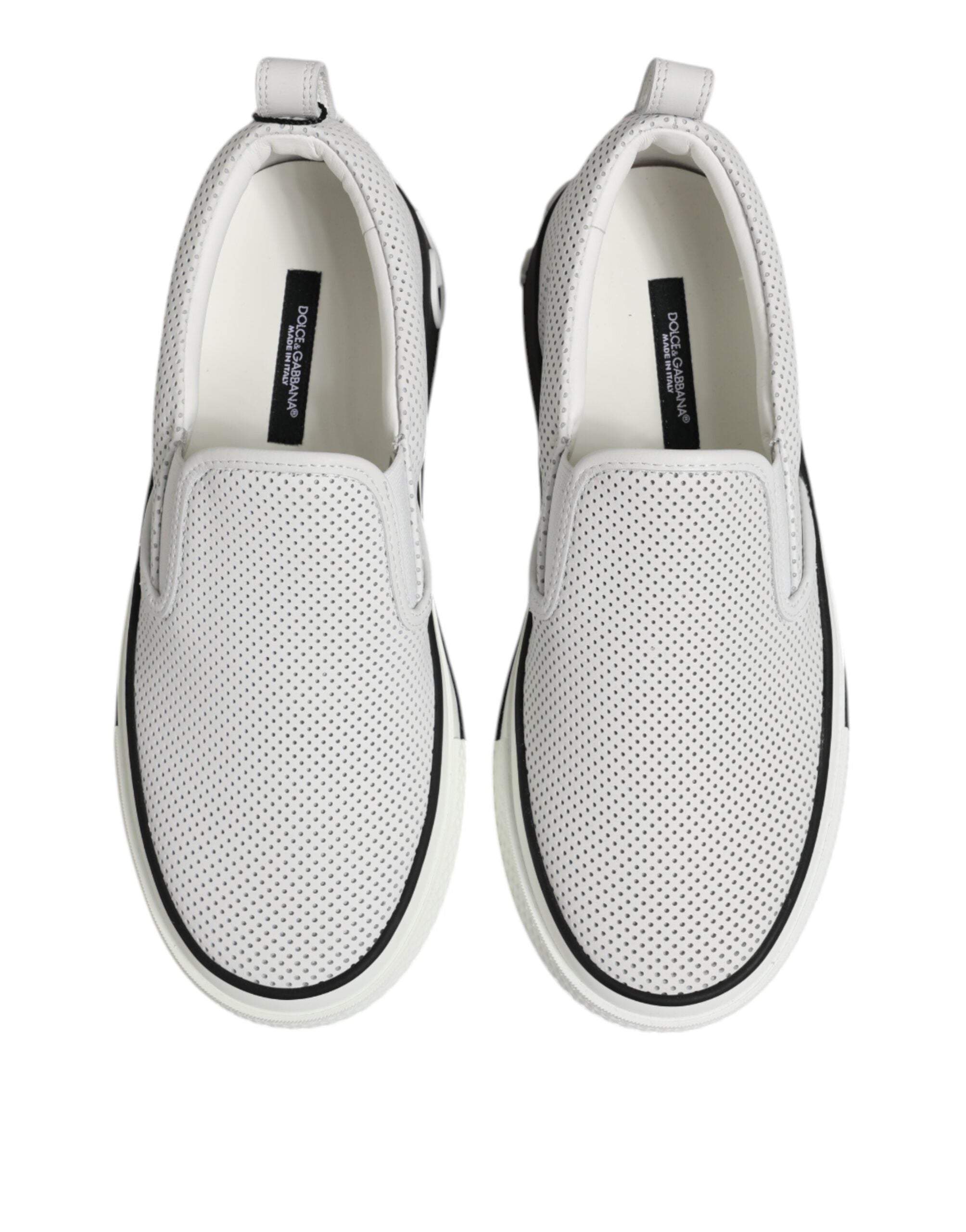 Dolce &amp; Gabbana White Dotted Leather Slip On Men Sneakers Shoes