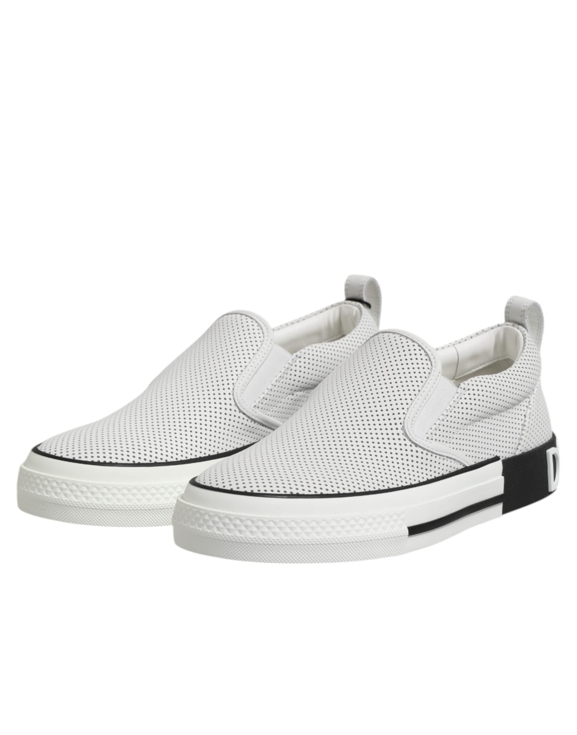 Dolce &amp; Gabbana White Dotted Leather Slip On Men Sneakers Shoes