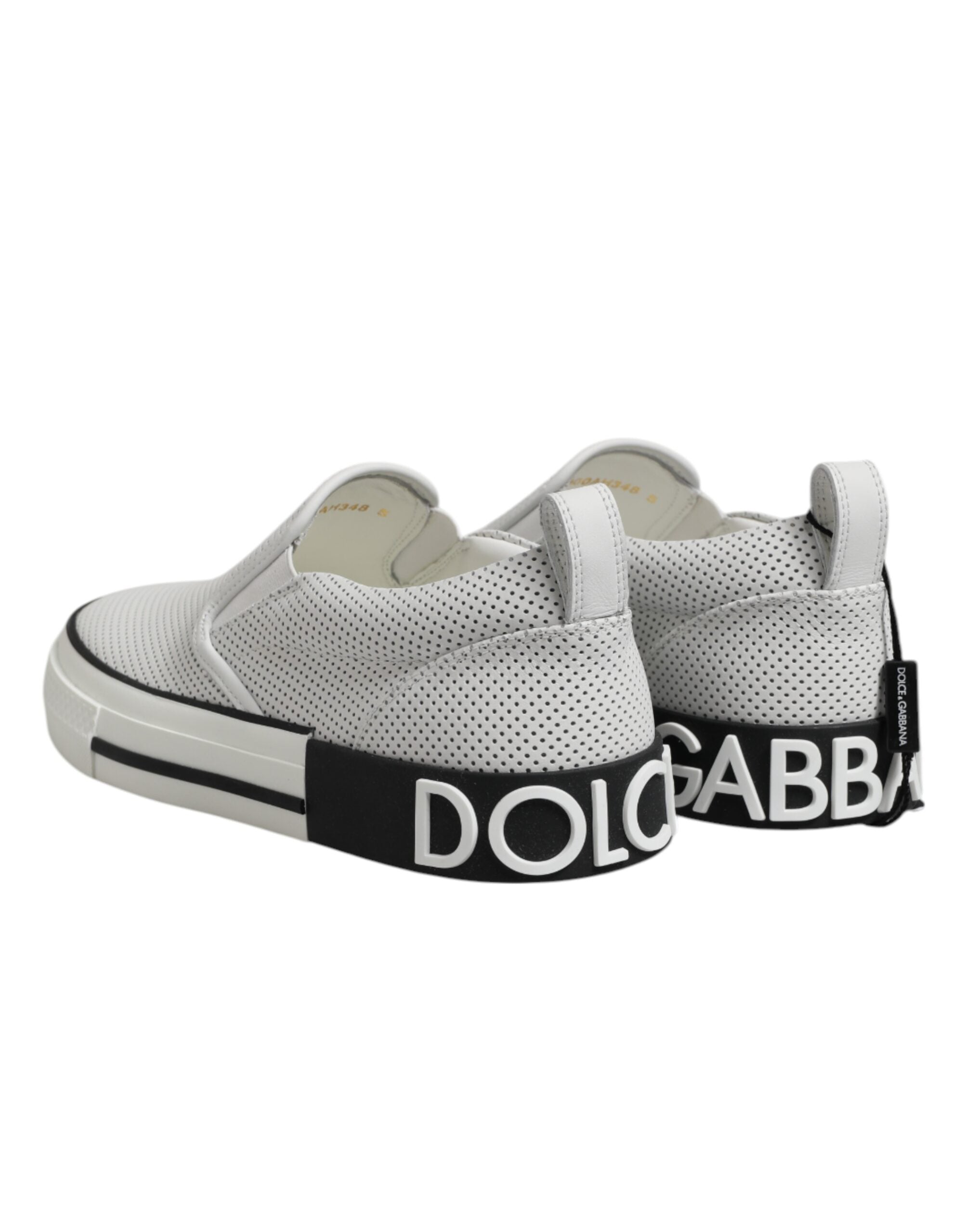 Dolce &amp; Gabbana White Dotted Leather Slip On Men Sneakers Shoes