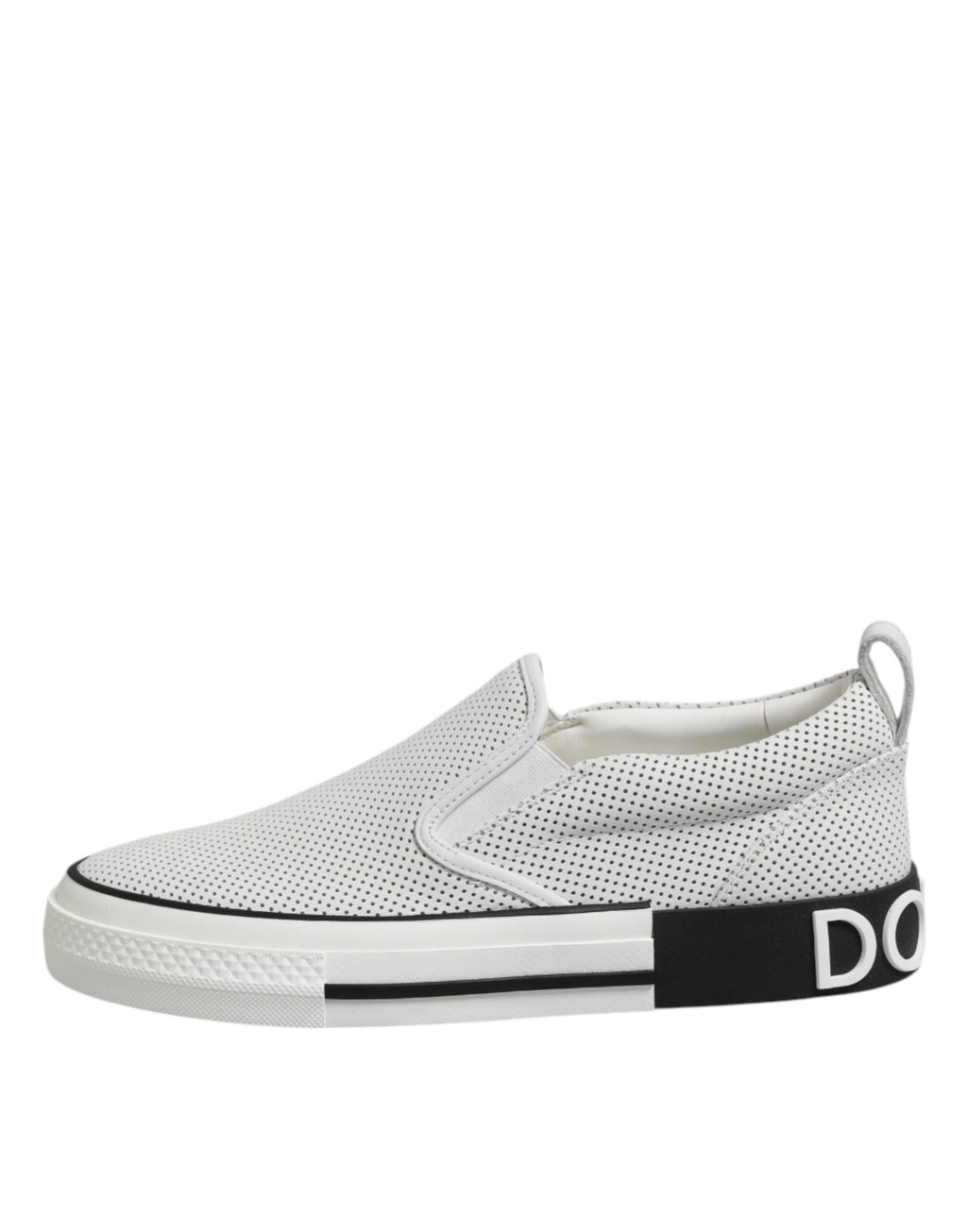 Dolce &amp; Gabbana White Dotted Leather Slip On Men Sneakers Shoes