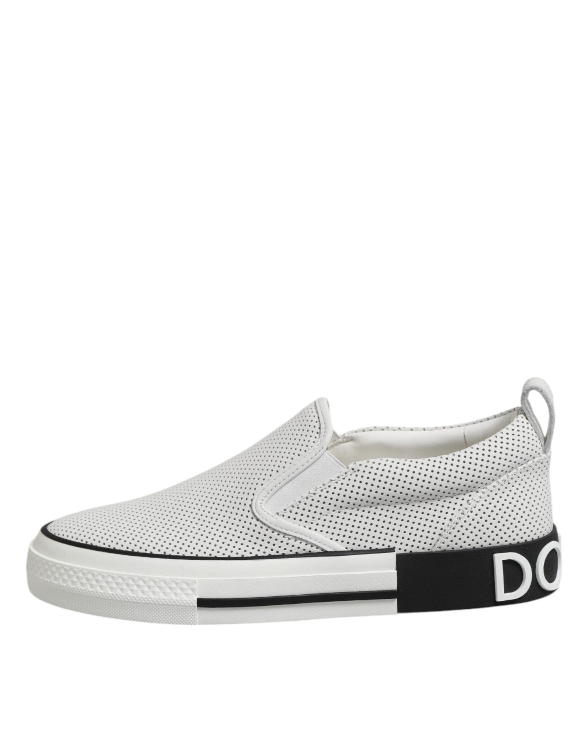 Dolce &amp; Gabbana White Dotted Leather Slip On Men Sneakers Shoes