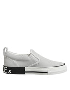 Dolce &amp; Gabbana White Dotted Leather Slip On Men Sneakers Shoes