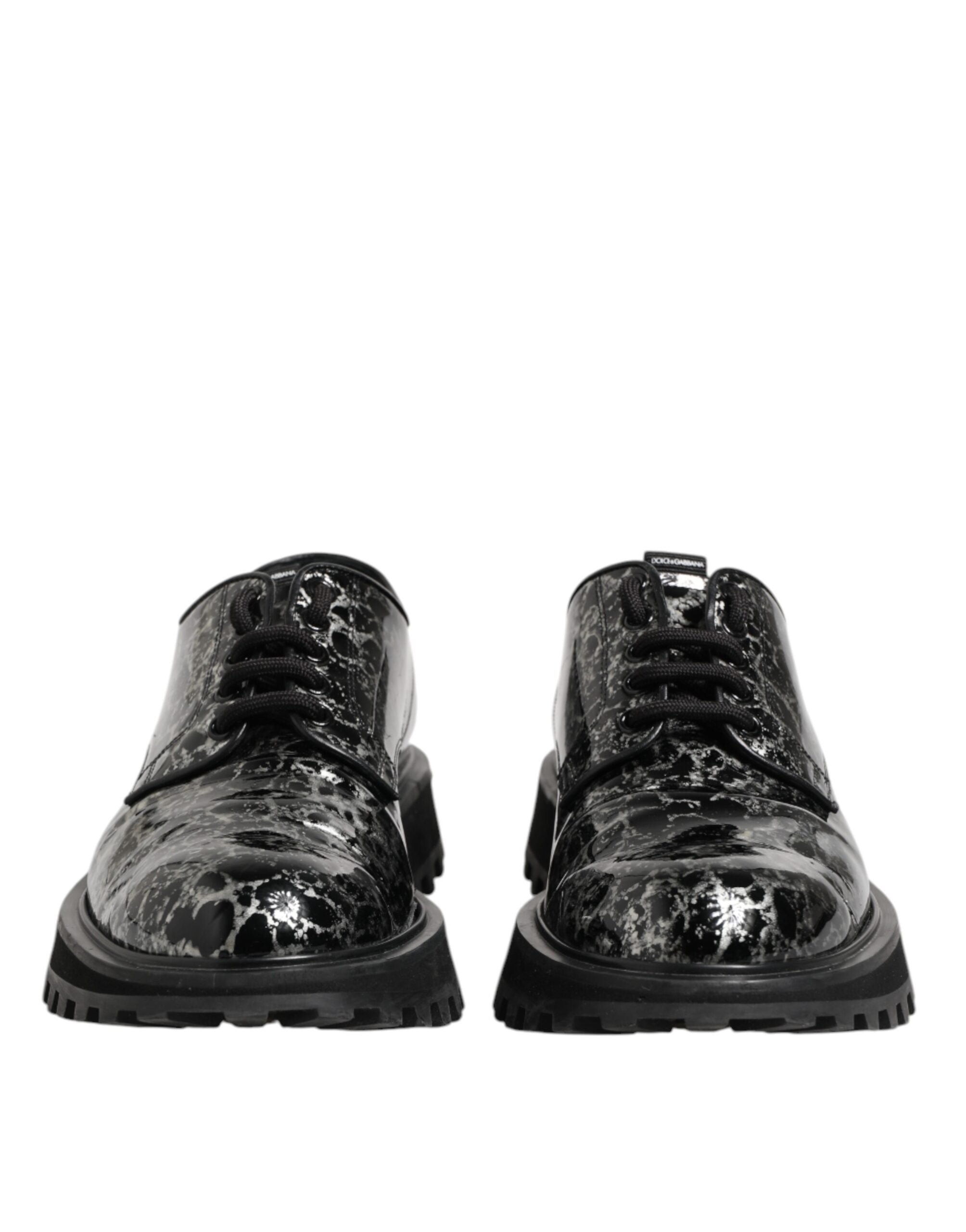 Dolce &amp; Gabbana Black White Calfskin Chunky Derby Shoes