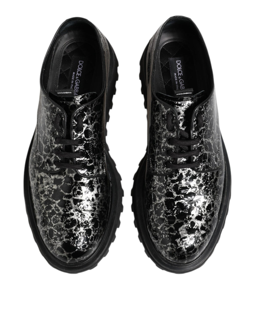 Dolce &amp; Gabbana Black White Calfskin Chunky Derby Shoes