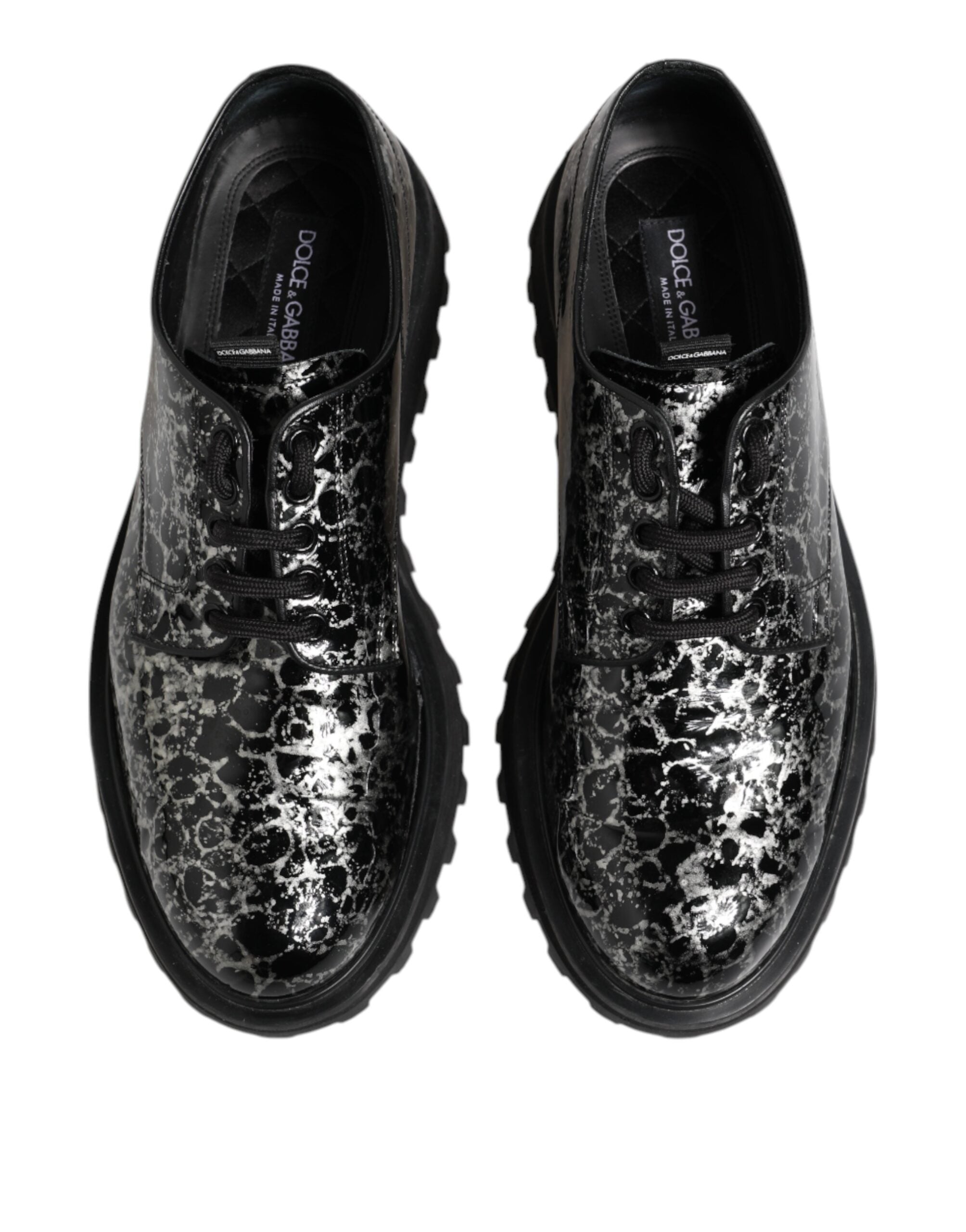 Dolce &amp; Gabbana Black White Calfskin Chunky Derby Shoes
