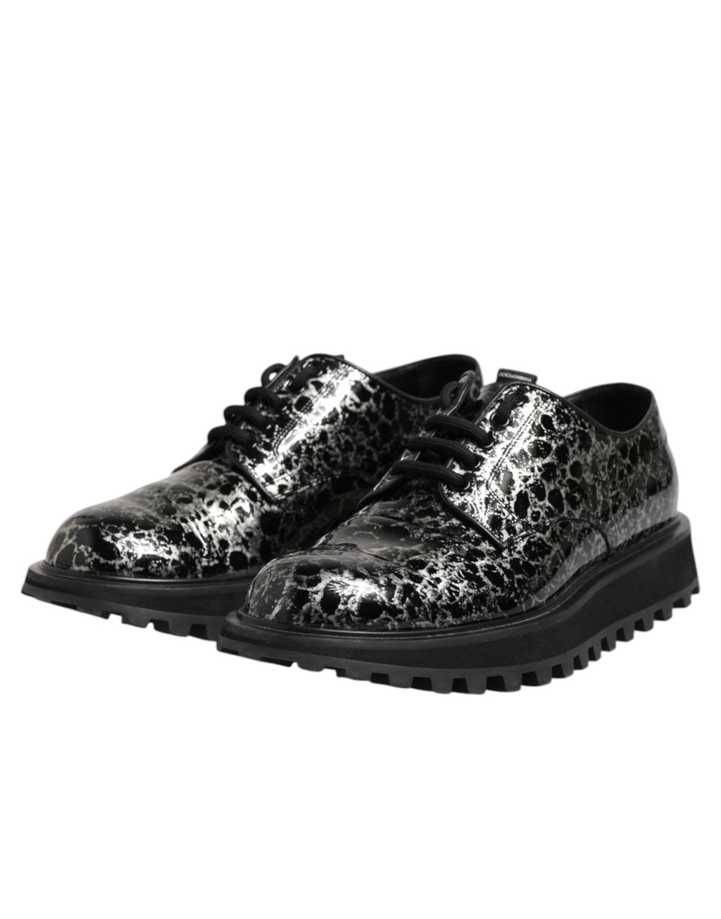 Dolce &amp; Gabbana Black White Calfskin Chunky Derby Shoes