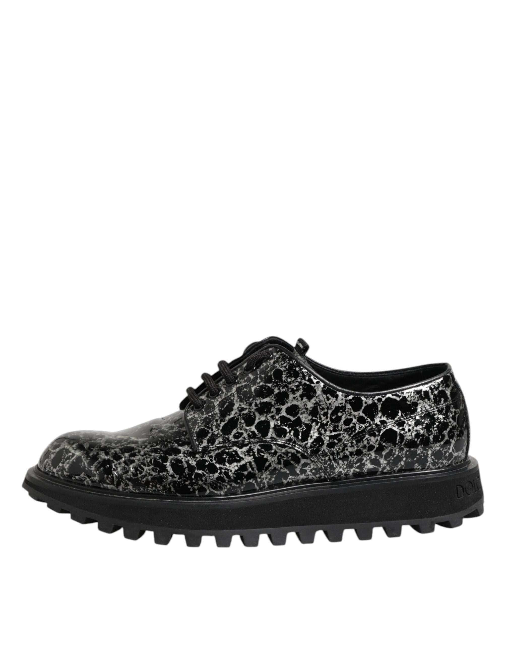 Dolce &amp; Gabbana Black White Calfskin Chunky Derby Shoes