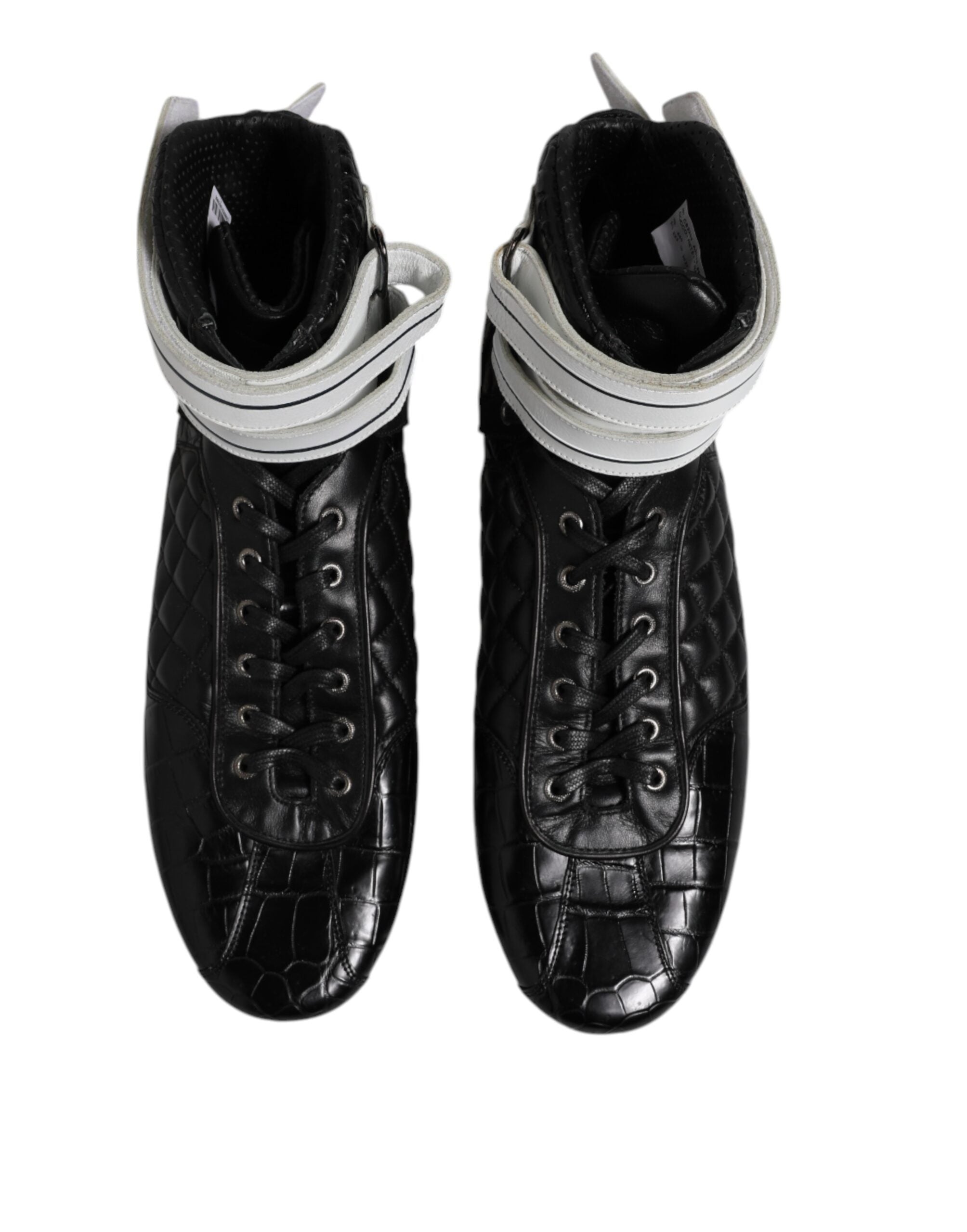 Dolce &amp; Gabbana Black Quilted Leather Lace Up Sneakers Shoes