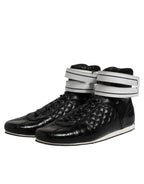 Dolce &amp; Gabbana Black Quilted Leather Lace Up Sneakers Shoes