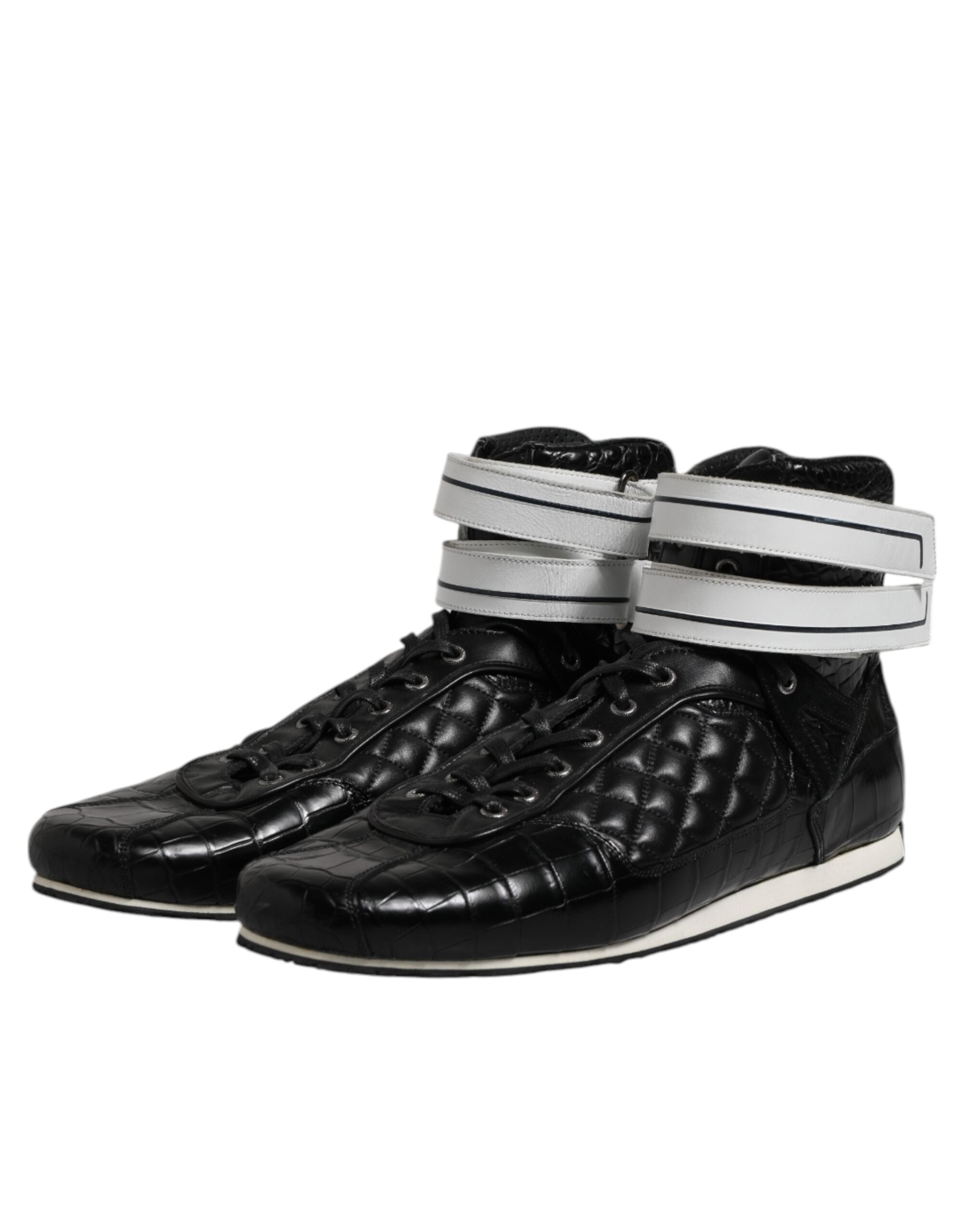 Dolce &amp; Gabbana Black Quilted Leather Lace Up Sneakers Shoes