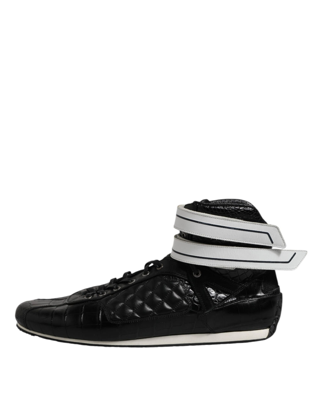 Dolce &amp; Gabbana Black Quilted Leather Lace Up Sneakers Shoes
