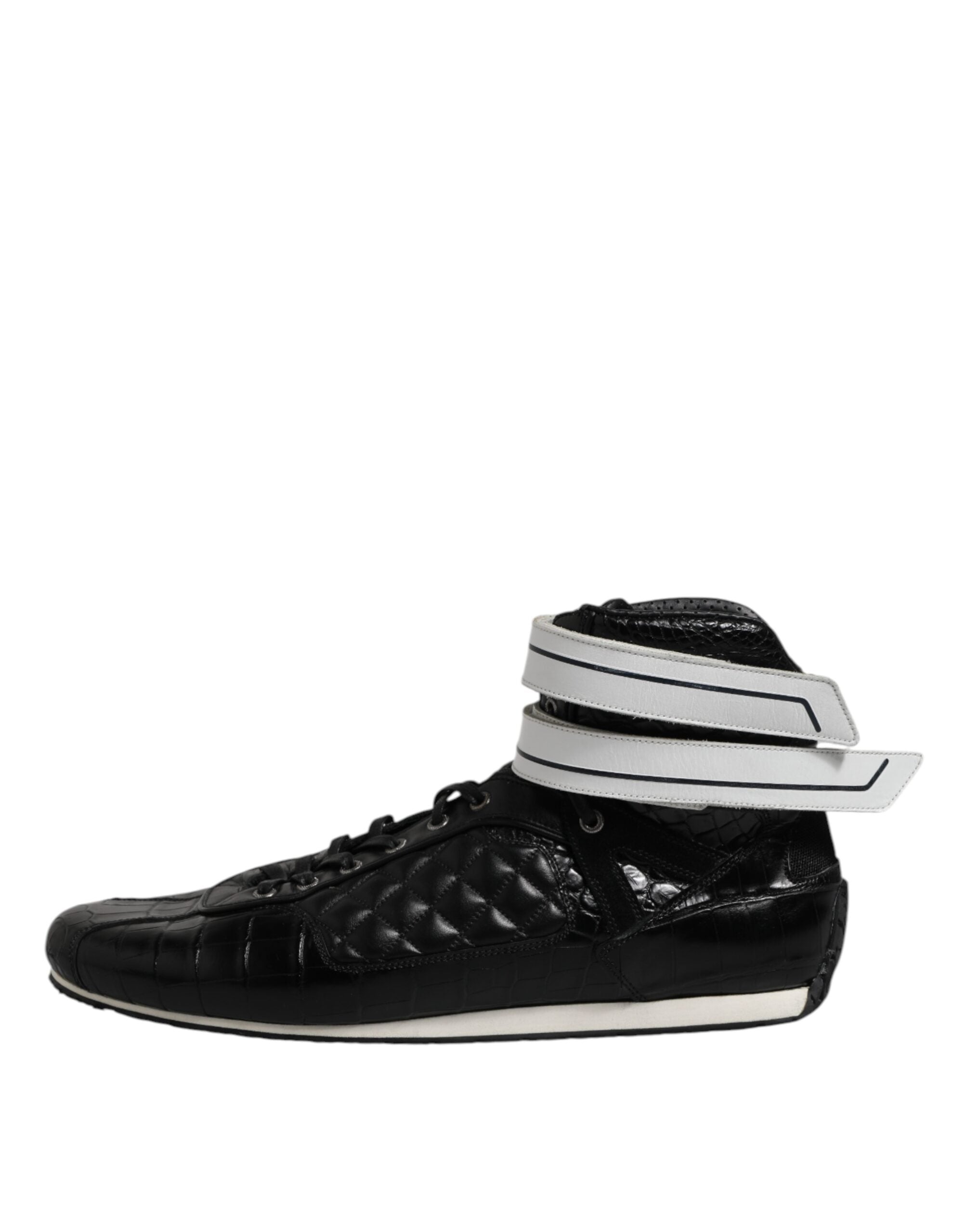 Dolce &amp; Gabbana Black Quilted Leather Lace Up Sneakers Shoes