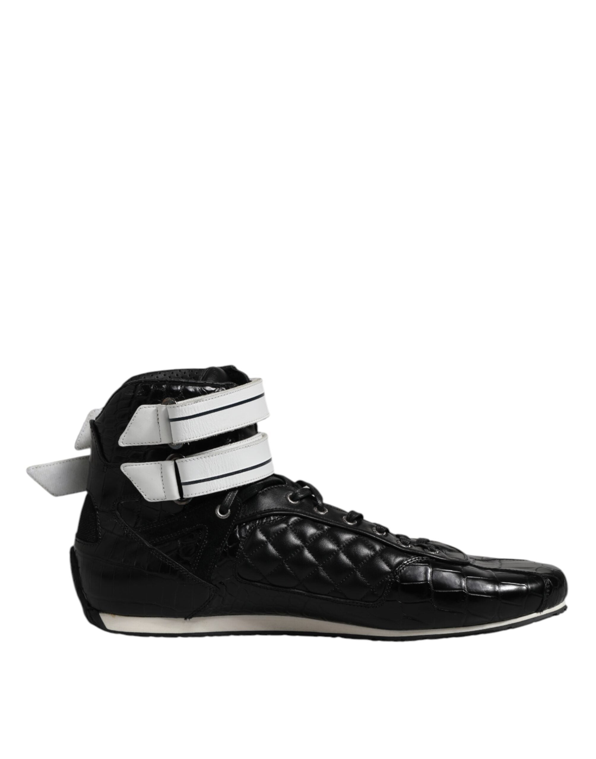 Dolce &amp; Gabbana Black Quilted Leather Lace Up Sneakers Shoes