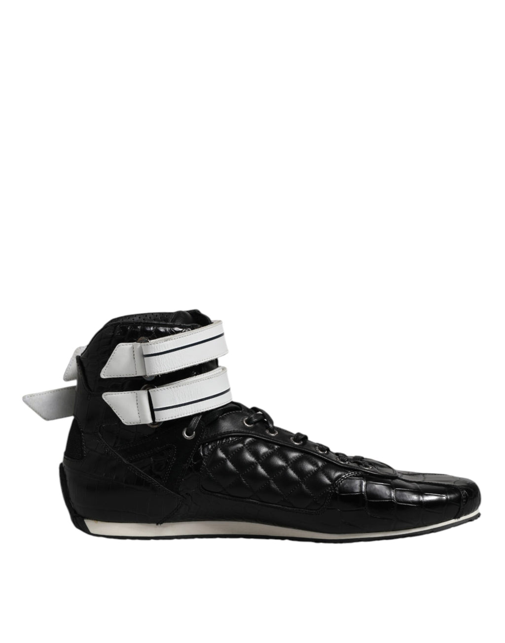 Dolce &amp; Gabbana Black Quilted Leather Lace Up Sneakers Shoes