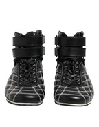 Dolce &amp; Gabbana Black Quilted Leather Lace Up Sneakers Shoes