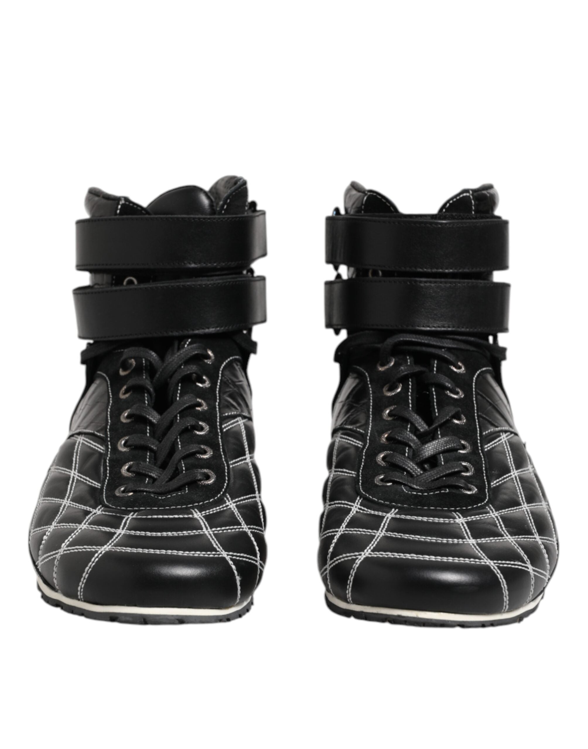 Dolce &amp; Gabbana Black Quilted Leather Lace Up Sneakers Shoes