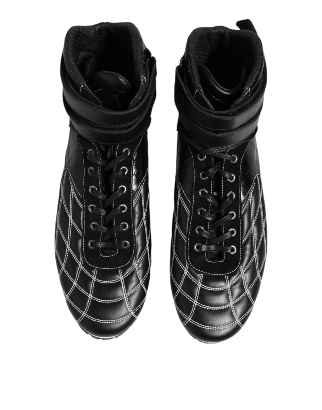 Dolce &amp; Gabbana Black Quilted Leather Lace Up Sneakers Shoes