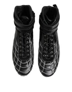 Dolce &amp; Gabbana Black Quilted Leather Lace Up Sneakers Shoes