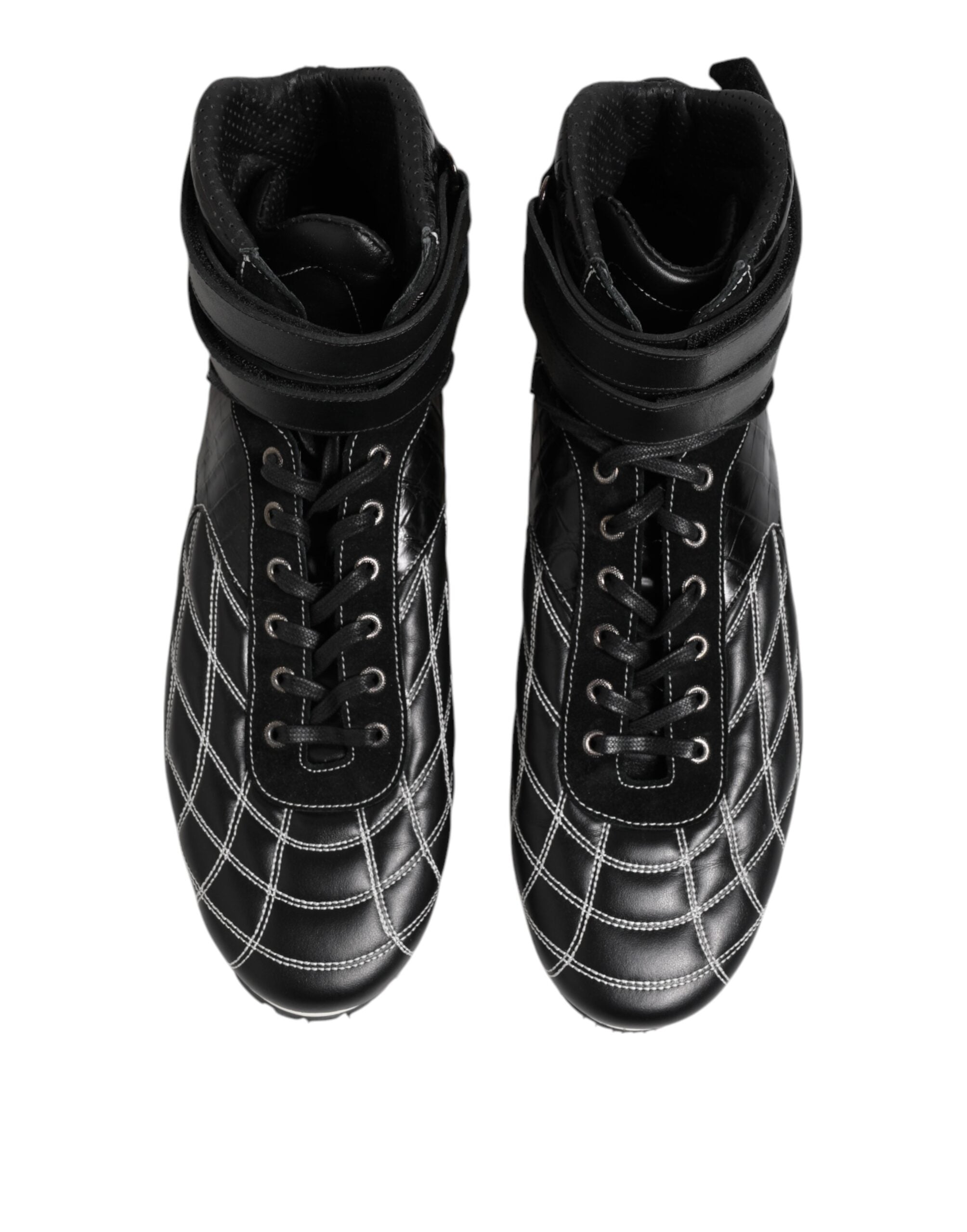 Dolce &amp; Gabbana Black Quilted Leather Lace Up Sneakers Shoes