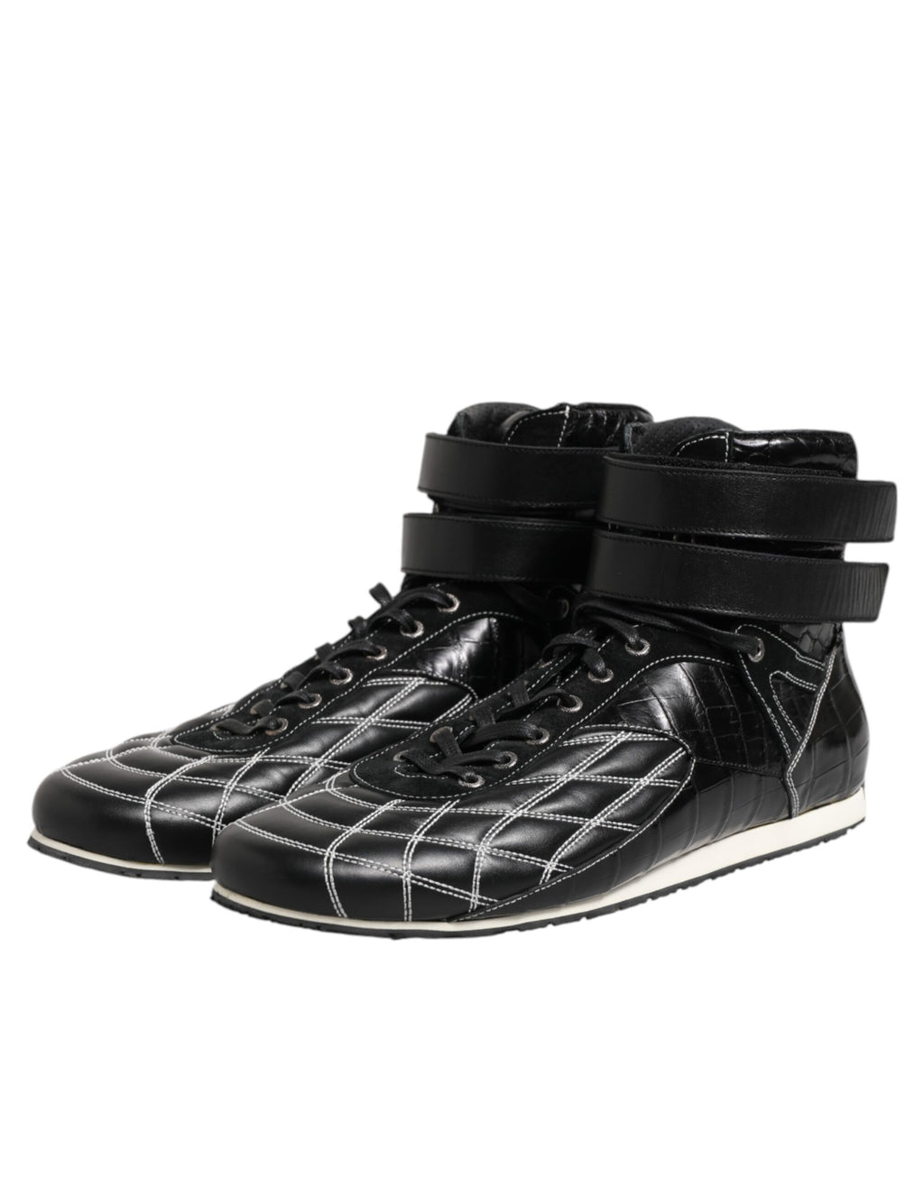 Dolce &amp; Gabbana Black Quilted Leather Lace Up Sneakers Shoes