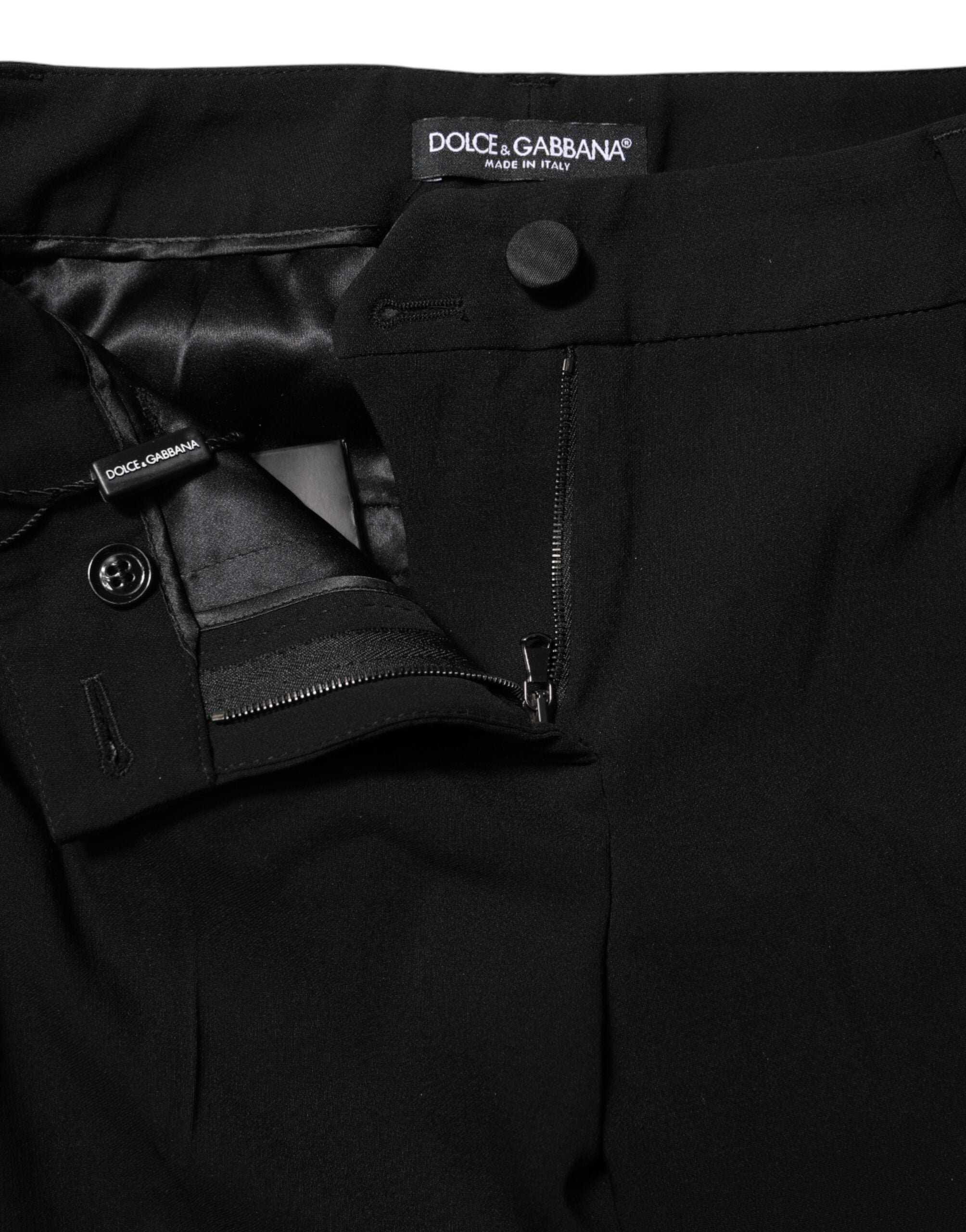 Dolce &amp; Gabbana Black Wool Mid Waisted Tapered Dress Pants