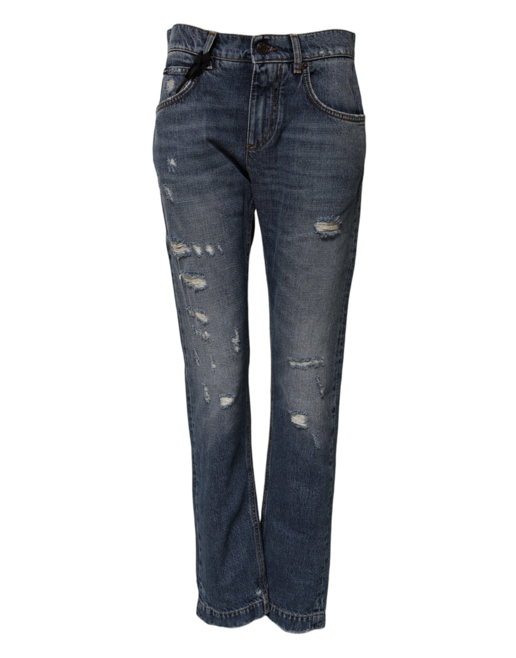Dolce &amp; Gabbana Blue Cotton Tattered Boyfriend Denim Jeans
