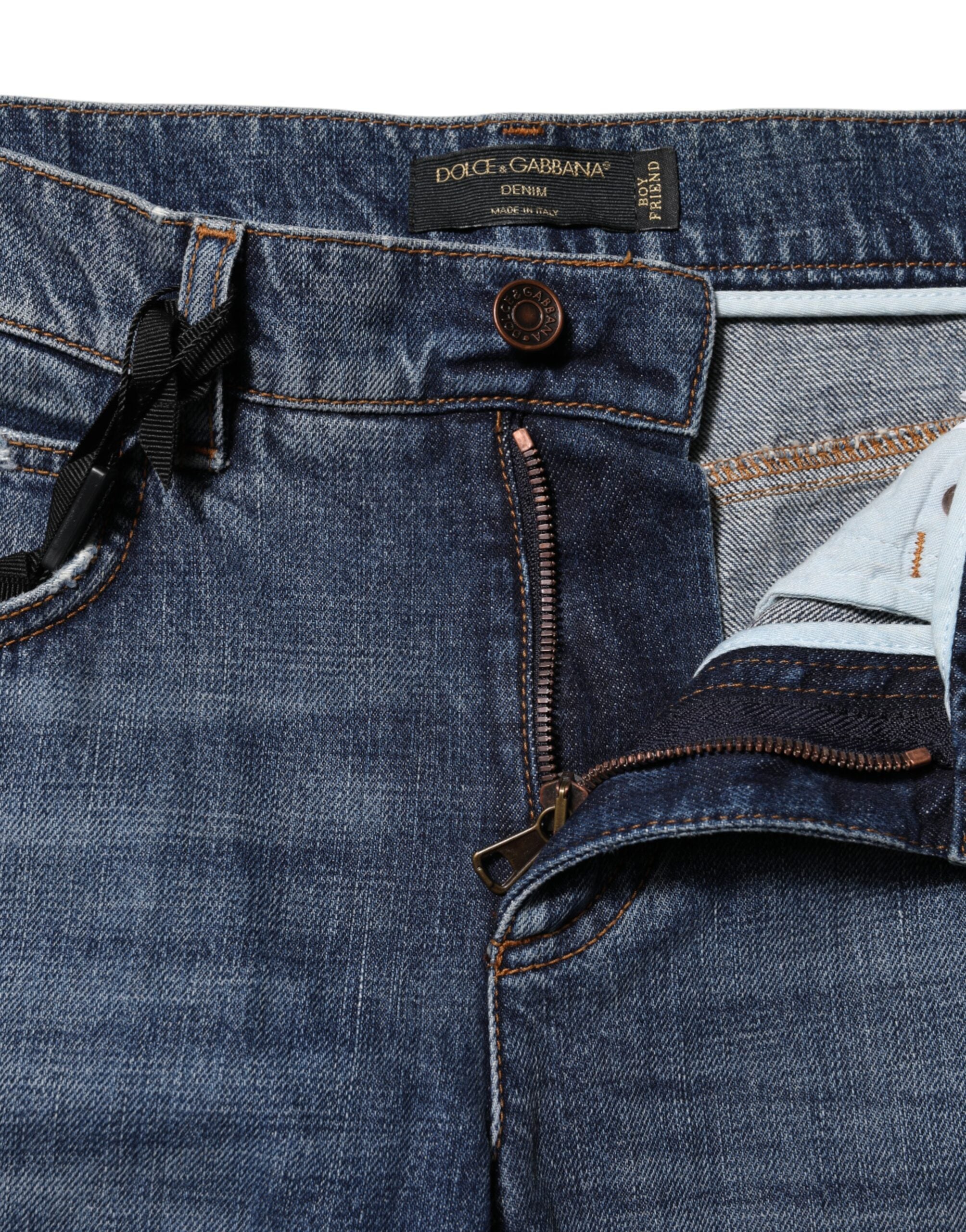 Dolce &amp; Gabbana Blue Cotton Tattered Boyfriend Denim Jeans