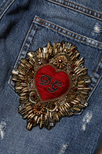 Dolce &amp; Gabbana Blue Cotton Tattered Boyfriend Denim Jeans