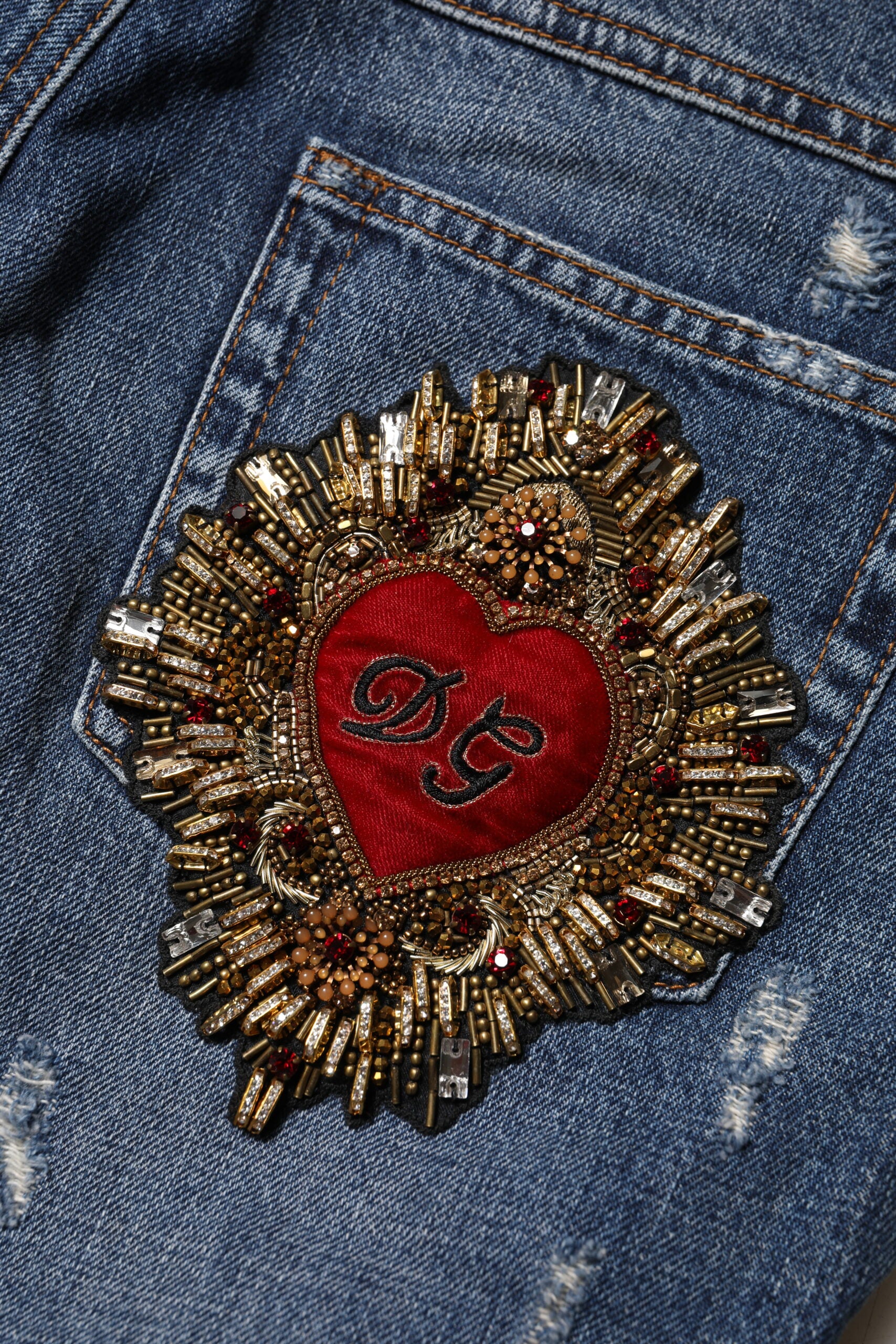 Dolce &amp; Gabbana Blue Cotton Tattered Boyfriend Denim Jeans