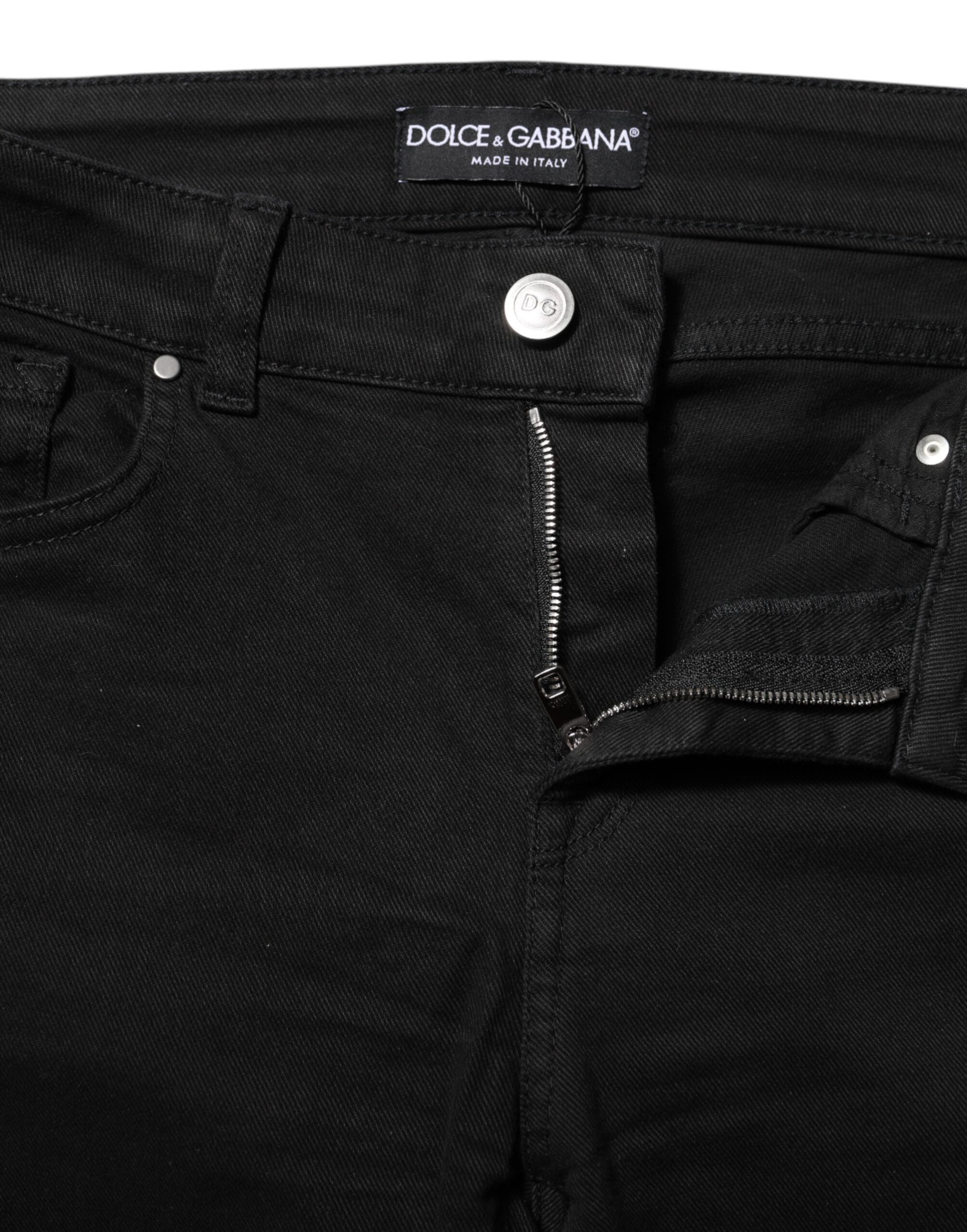 Dolce &amp; Gabbana Black Cotton Skinny Mid Waisted Denim Jeans